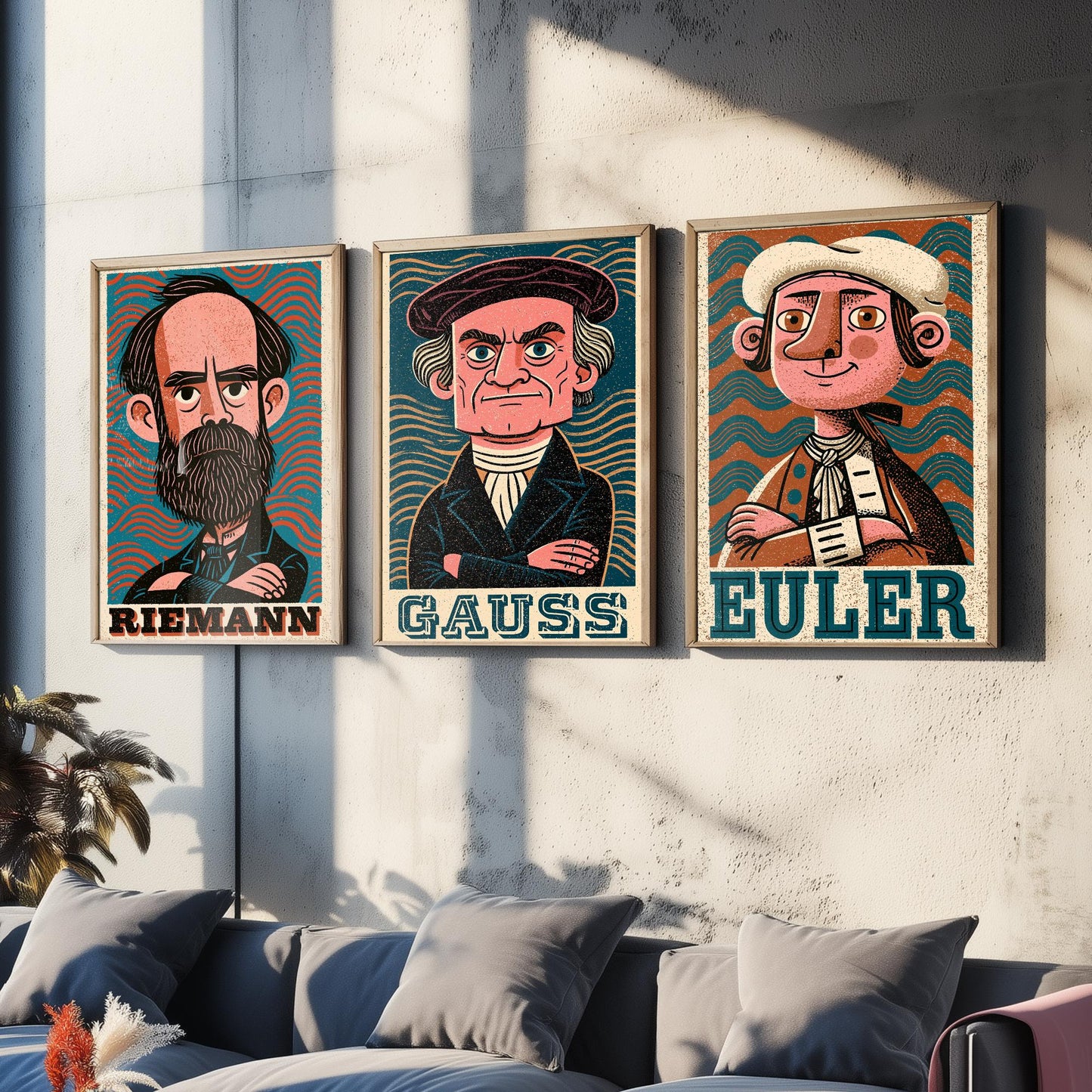Mathematicians Set of Three Art Prints - Riemann, Gauss, Euler - Maths Poster Wall Art Gift Illustration Science Decor