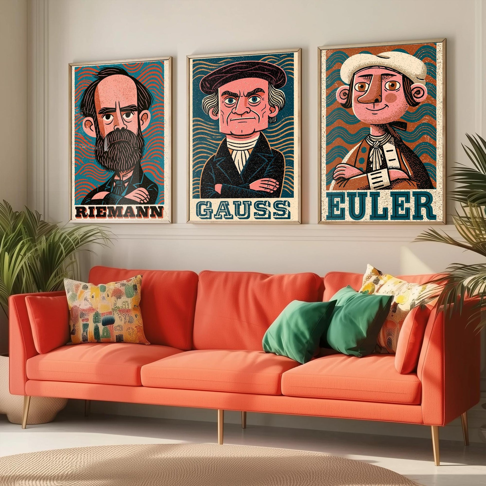 Mathematicians Set of Three Art Prints - Riemann, Gauss, Euler - Maths Poster Wall Art Gift Illustration Science Decor