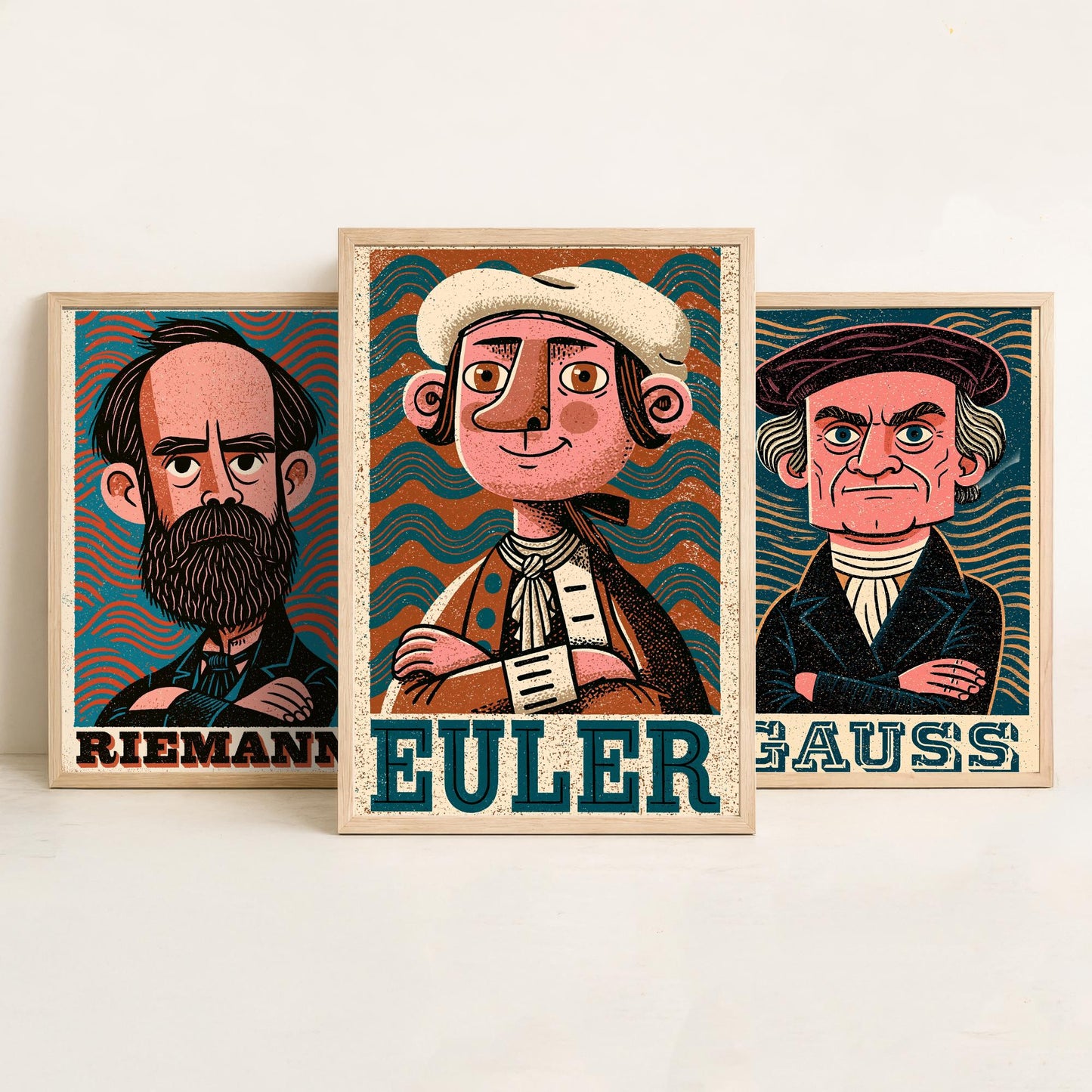 Mathematicians Set of Three Art Prints - Riemann, Gauss, Euler - Maths Poster Wall Art Gift Illustration Science Decor