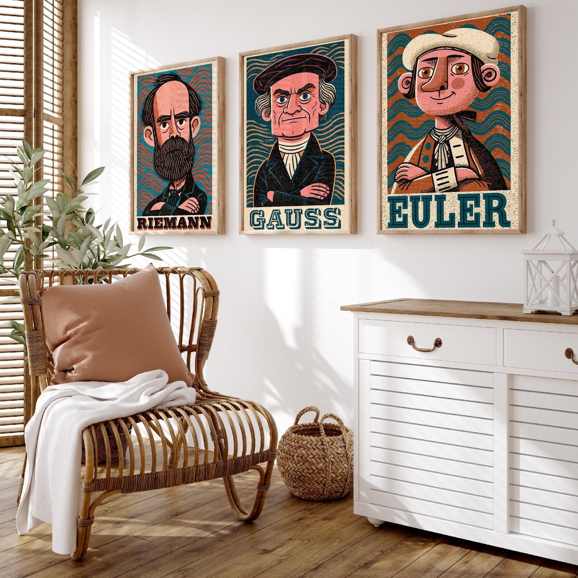 Mathematicians Set of Three Art Prints - Riemann, Gauss, Euler - Maths Poster Wall Art Gift Illustration Science Decor