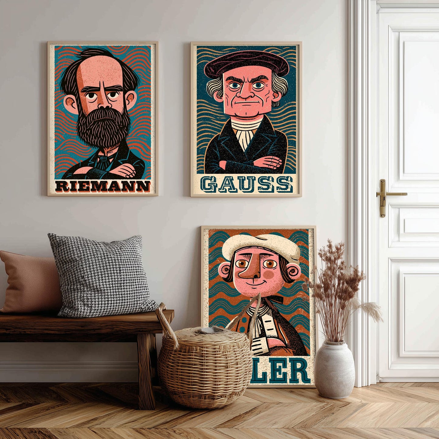 Mathematicians Set of Three Art Prints - Riemann, Gauss, Euler - Maths Poster Wall Art Gift Illustration Science Decor