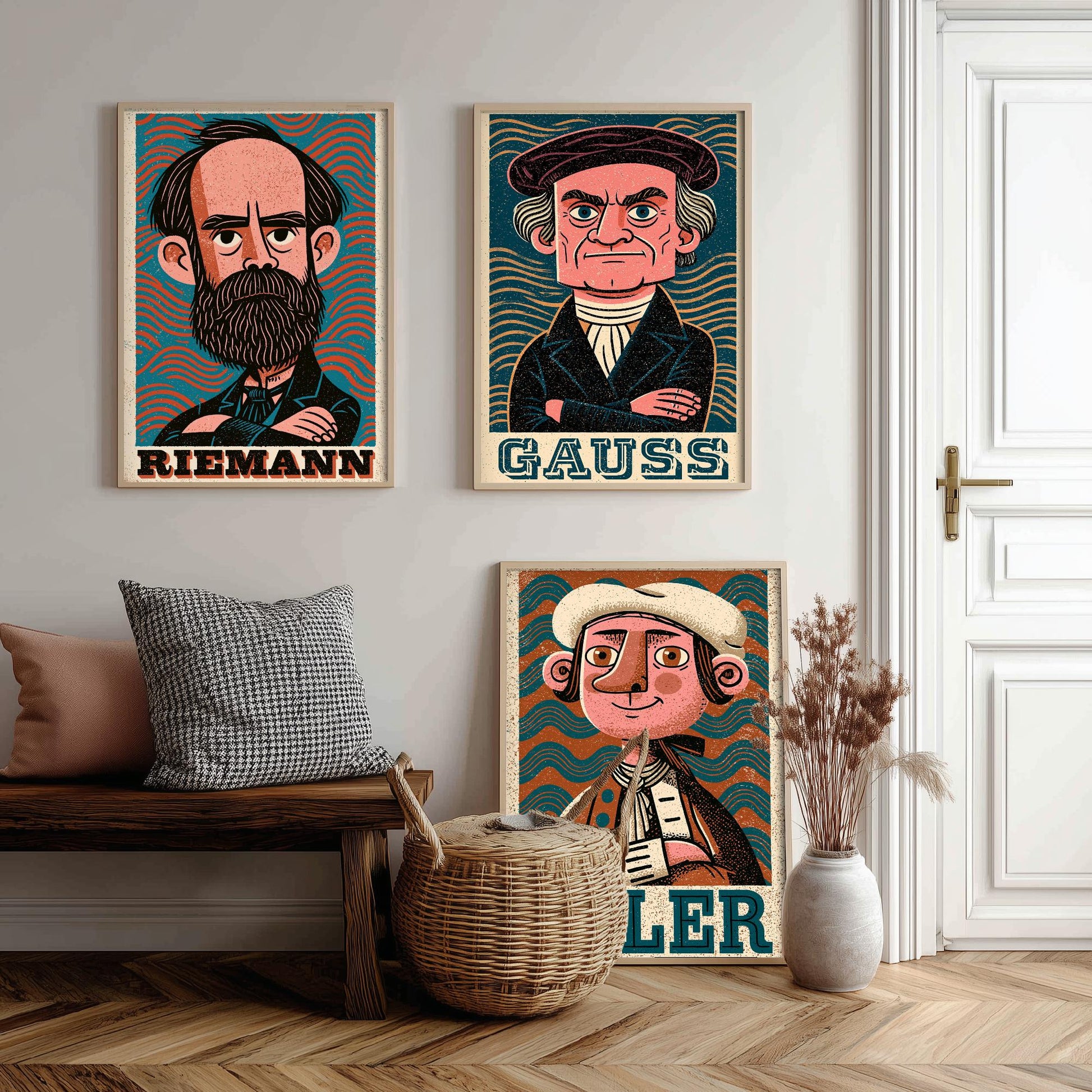 Mathematicians Set of Three Art Prints - Riemann, Gauss, Euler - Maths Poster Wall Art Gift Illustration Science Decor