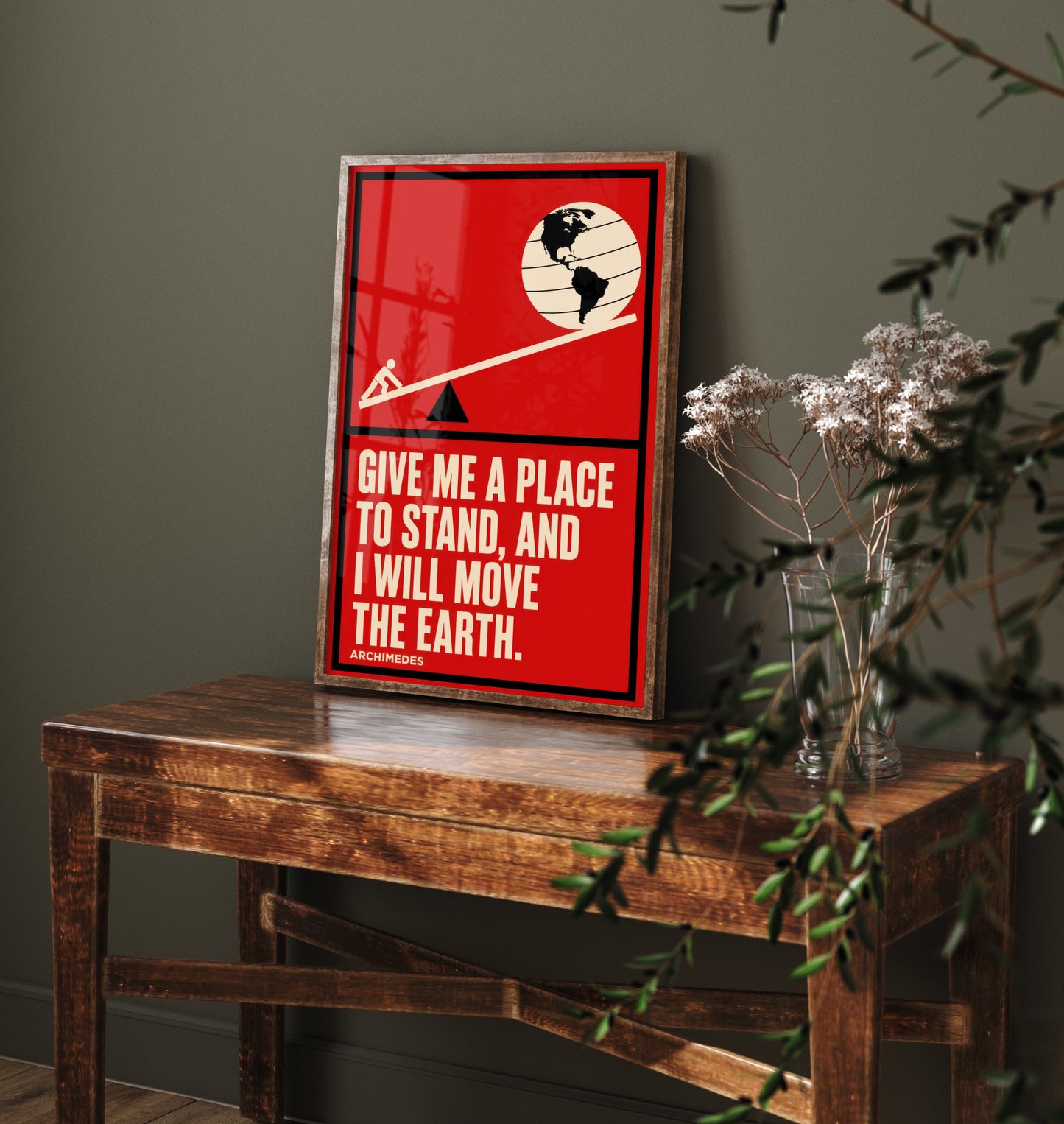 Archimedes Quote Art Print - Give Me a Place to Stand and I Will Move the Earth - Maths Poster Illustration V1 1/3