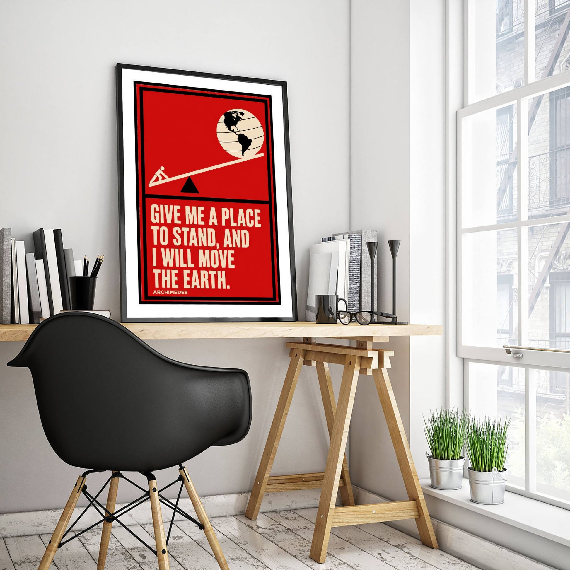 Archimedes Quote Art Print - Give Me a Place to Stand and I Will Move the Earth - Maths Poster Illustration V1 1/3