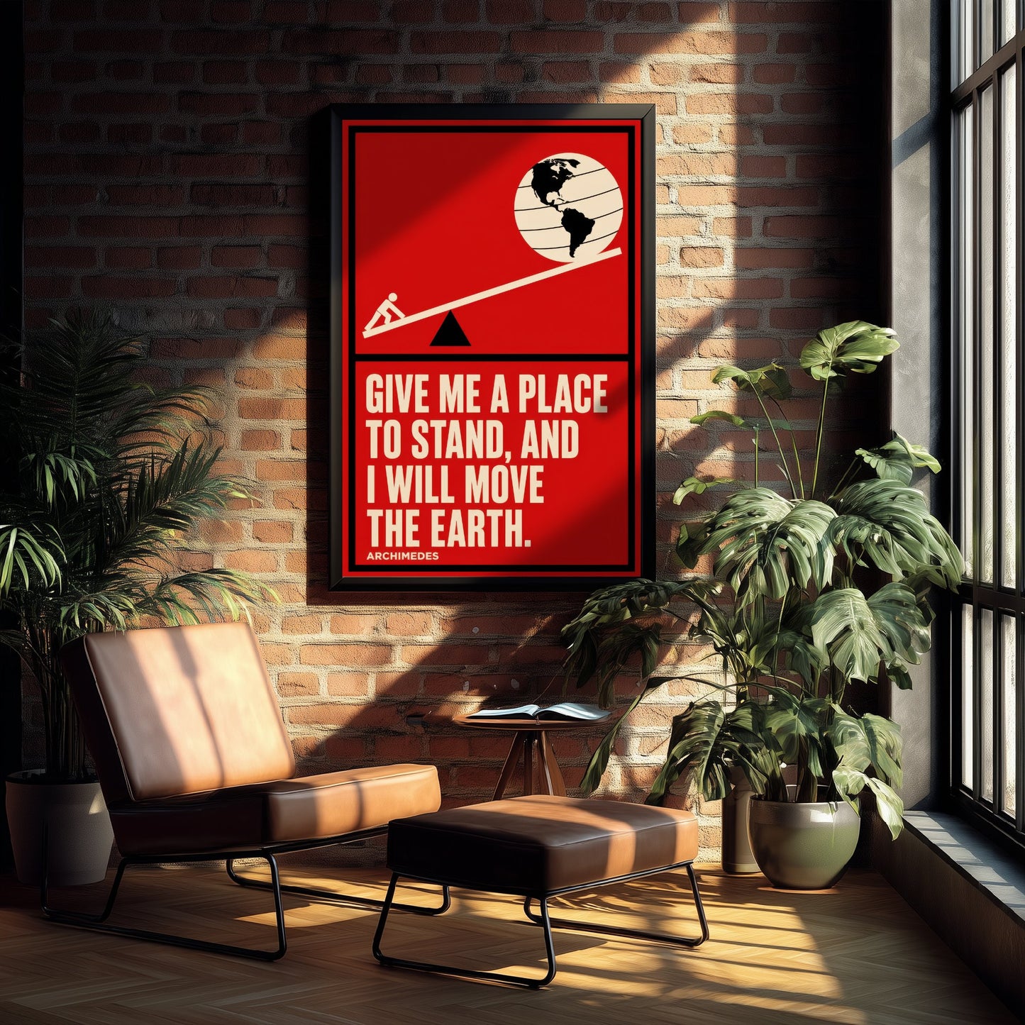 Archimedes Quote Art Print - Give Me a Place to Stand and I Will Move the Earth - Maths Poster Illustration V1 1/3