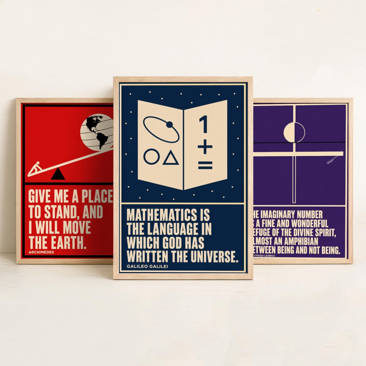 Mathematics Quotes Set of Three Art Prints - 3 Bauhaus Maths Posters - Minimalist Science Wall Art Illustration V1