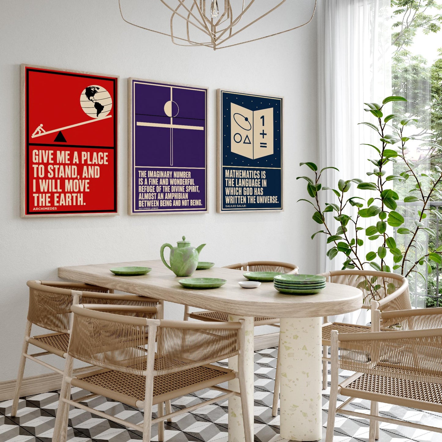Mathematics Quotes Set of Three Art Prints - 3 Bauhaus Maths Posters - Minimalist Science Wall Art Illustration V1