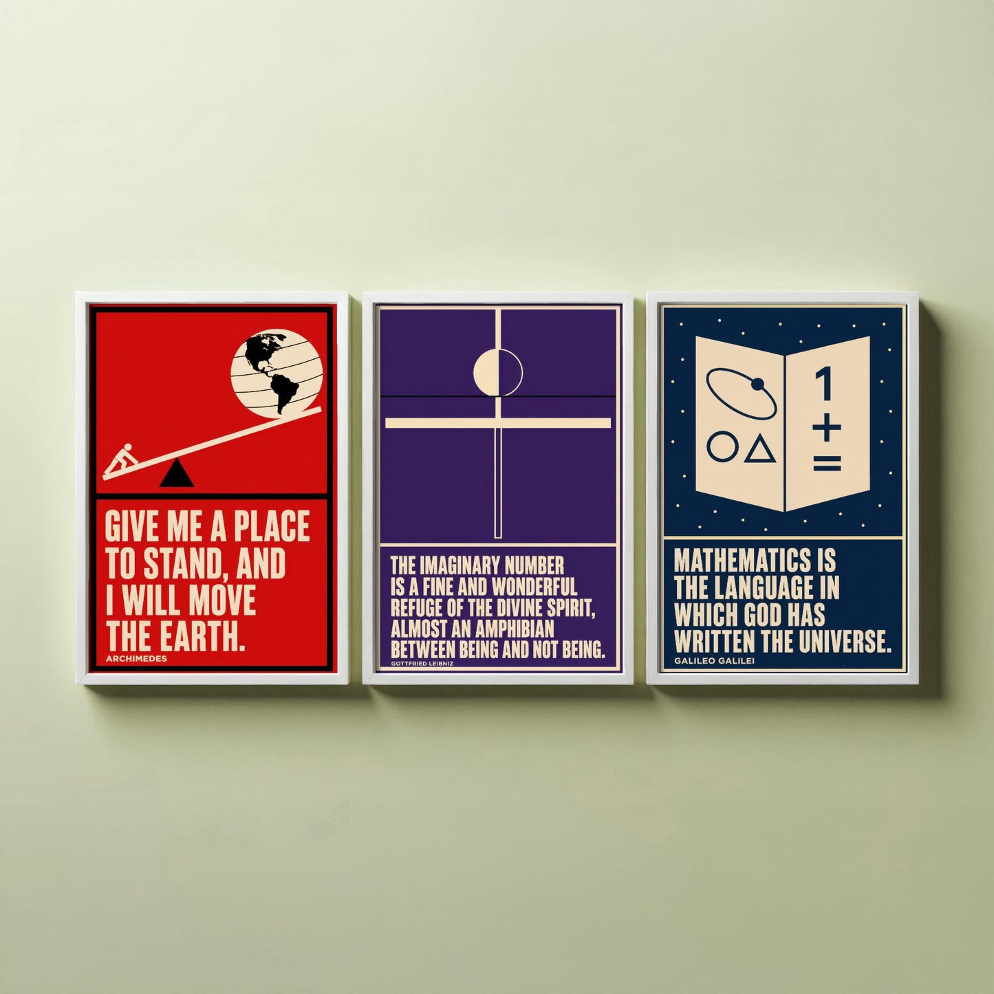 Mathematics Quotes Set of Three Art Prints - 3 Bauhaus Maths Posters - Minimalist Science Wall Art Illustration V1