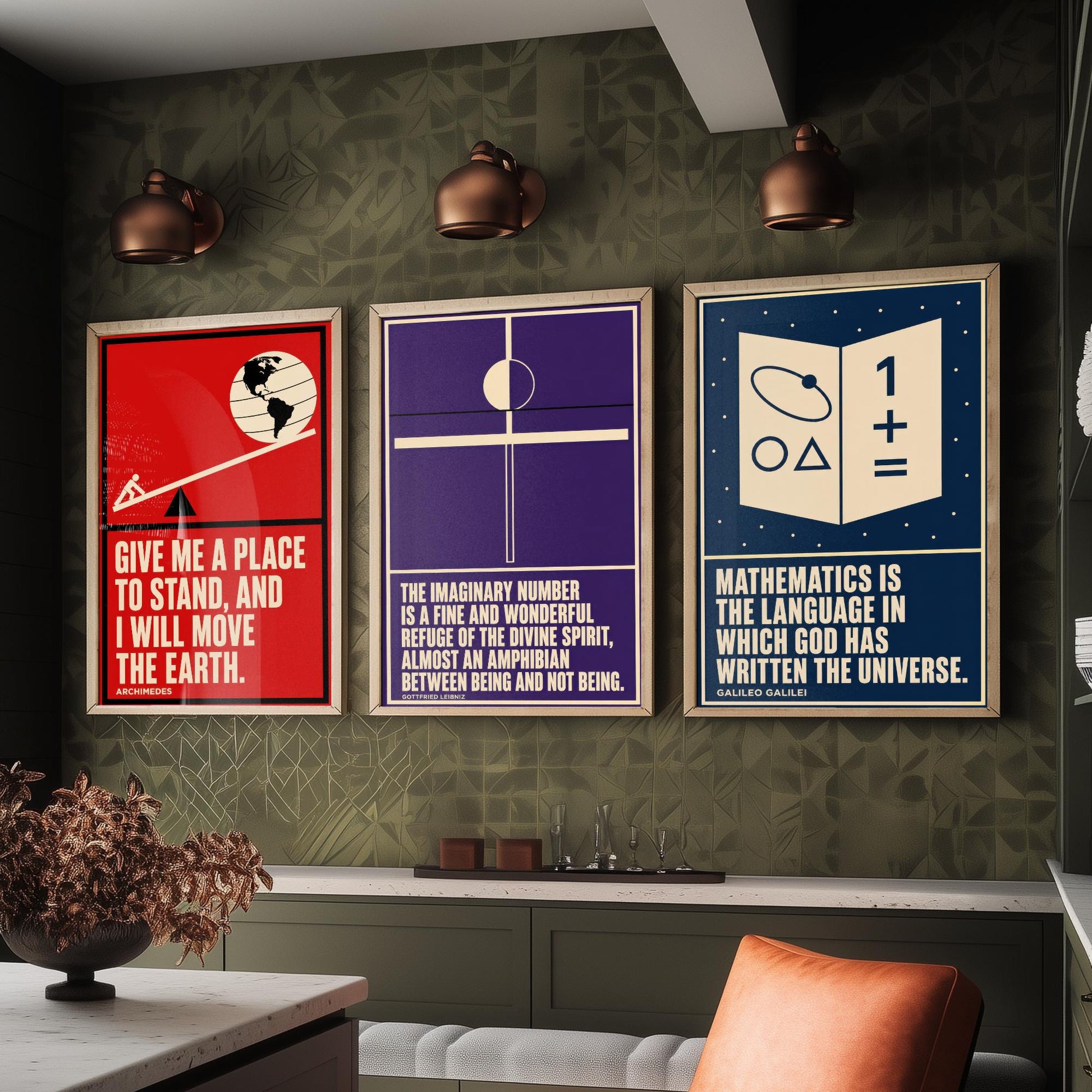Mathematics Quotes Set of Three Art Prints - 3 Bauhaus Maths Posters - Minimalist Science Wall Art Illustration V1