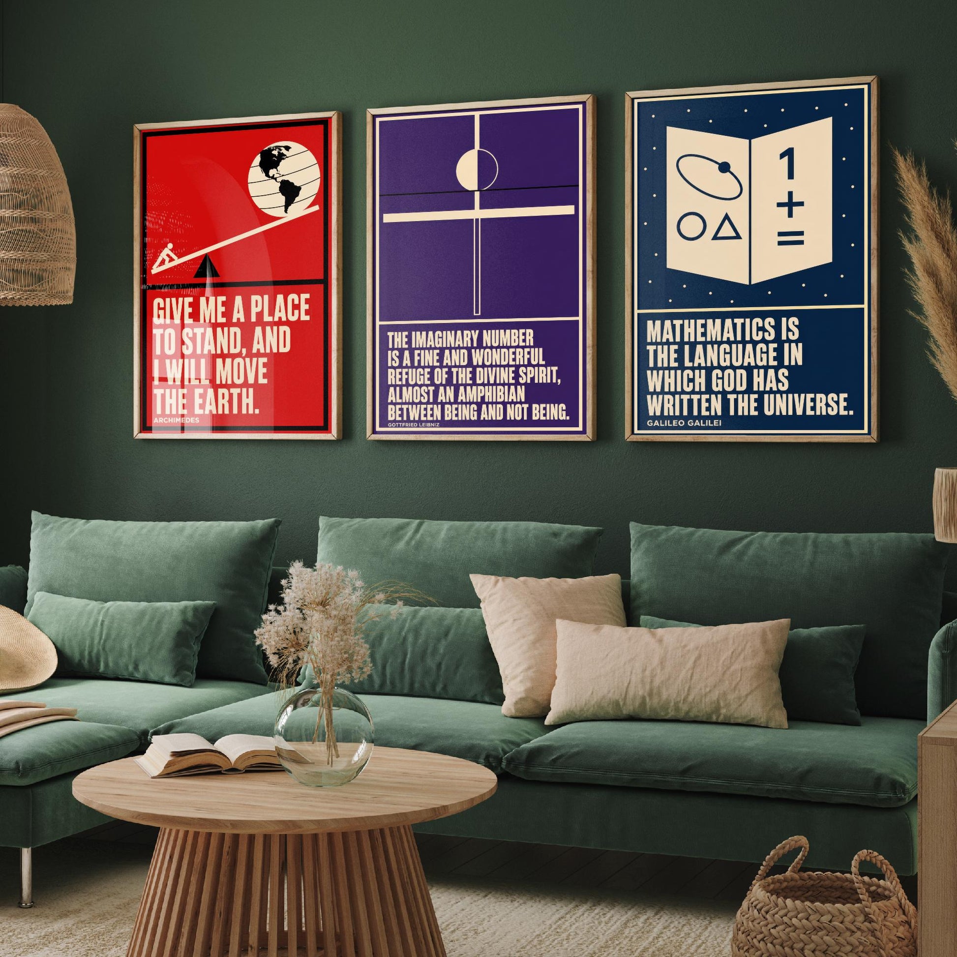 Mathematics Quotes Set of Three Art Prints - 3 Bauhaus Maths Posters - Minimalist Science Wall Art Illustration V1