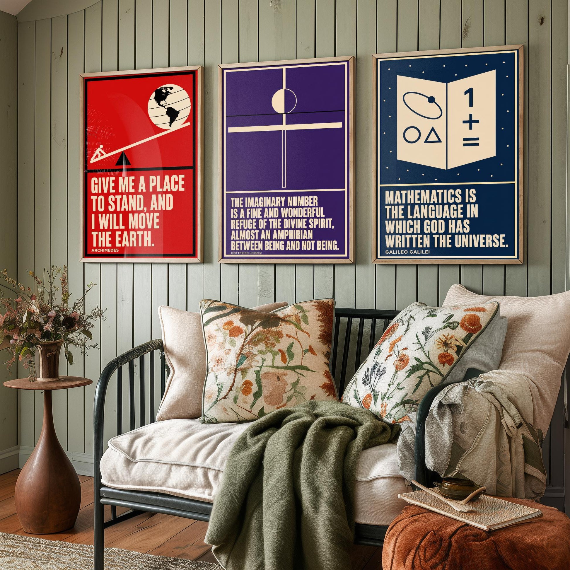 Mathematics Quotes Set of Three Art Prints - 3 Bauhaus Maths Posters - Minimalist Science Wall Art Illustration V1