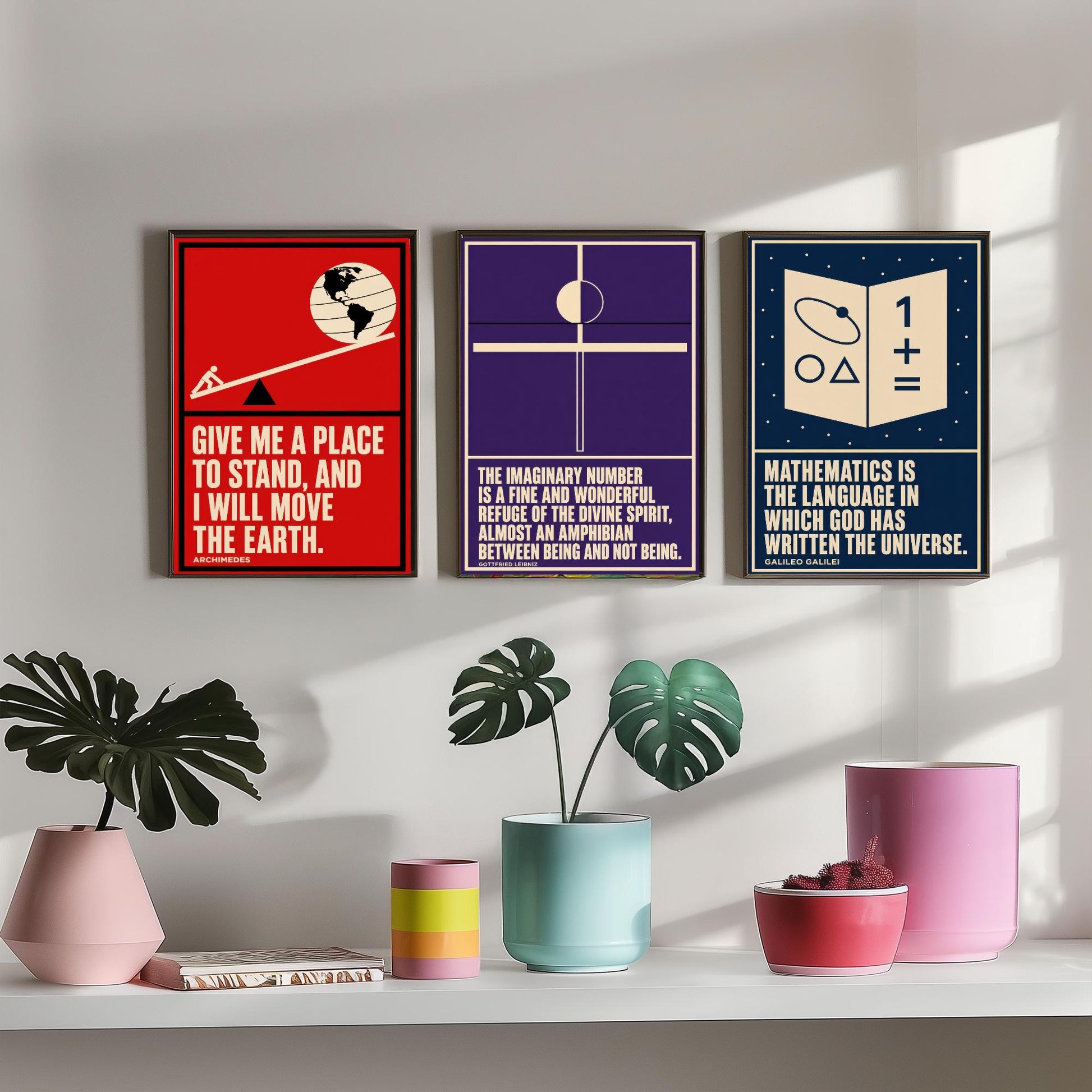 Mathematics Quotes Set of Three Art Prints - 3 Bauhaus Maths Posters - Minimalist Science Wall Art Illustration V1