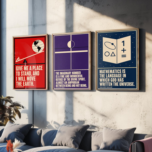 Mathematics Quotes Set of Three Art Prints - 3 Bauhaus Maths Posters - Minimalist Science Wall Art Illustration V1