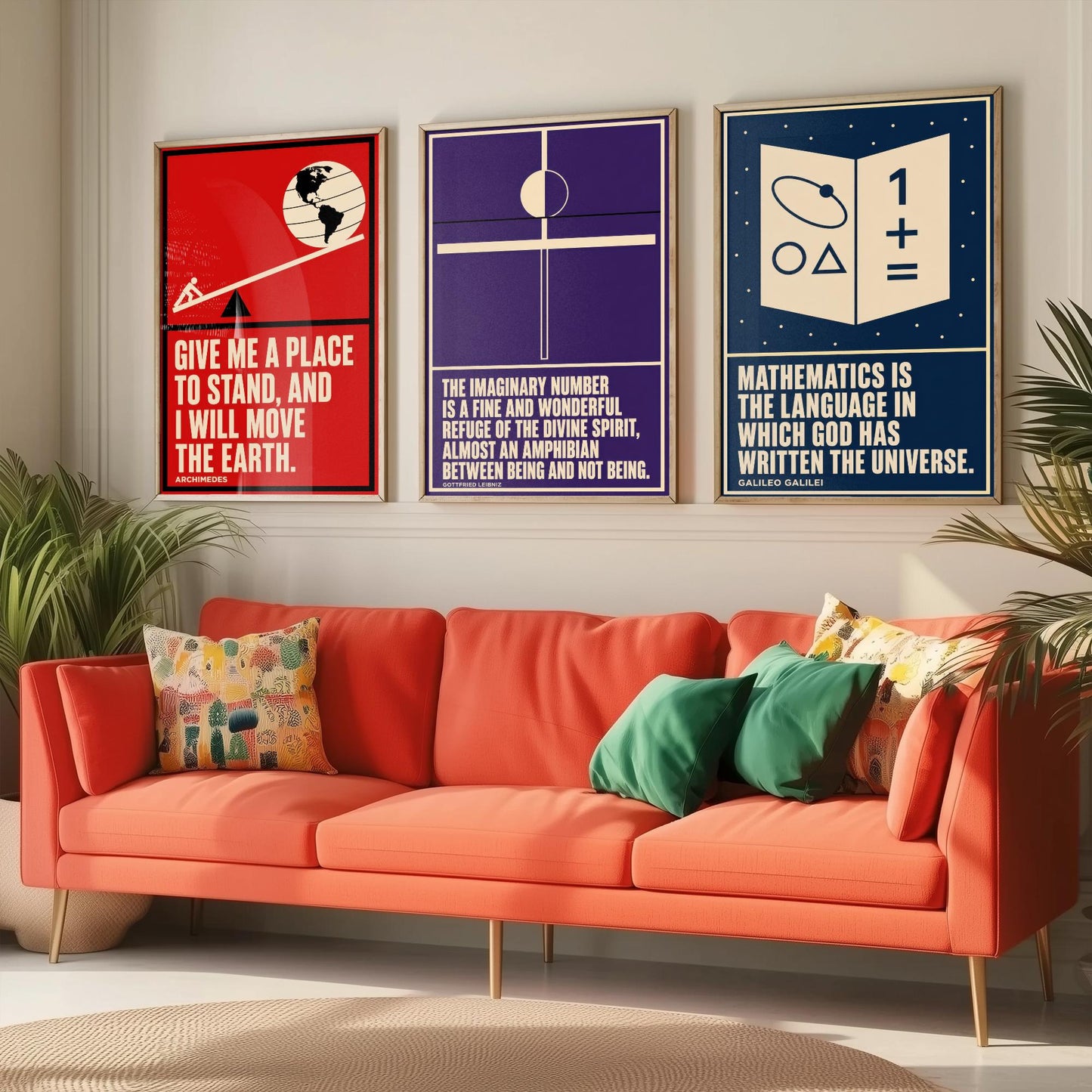 Mathematics Quotes Set of Three Art Prints - 3 Bauhaus Maths Posters - Minimalist Science Wall Art Illustration V1
