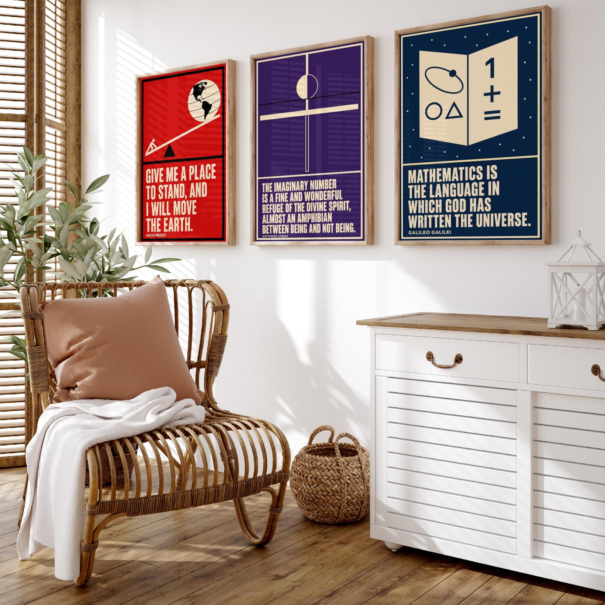 Mathematics Quotes Set of Three Art Prints - 3 Bauhaus Maths Posters - Minimalist Science Wall Art Illustration V1