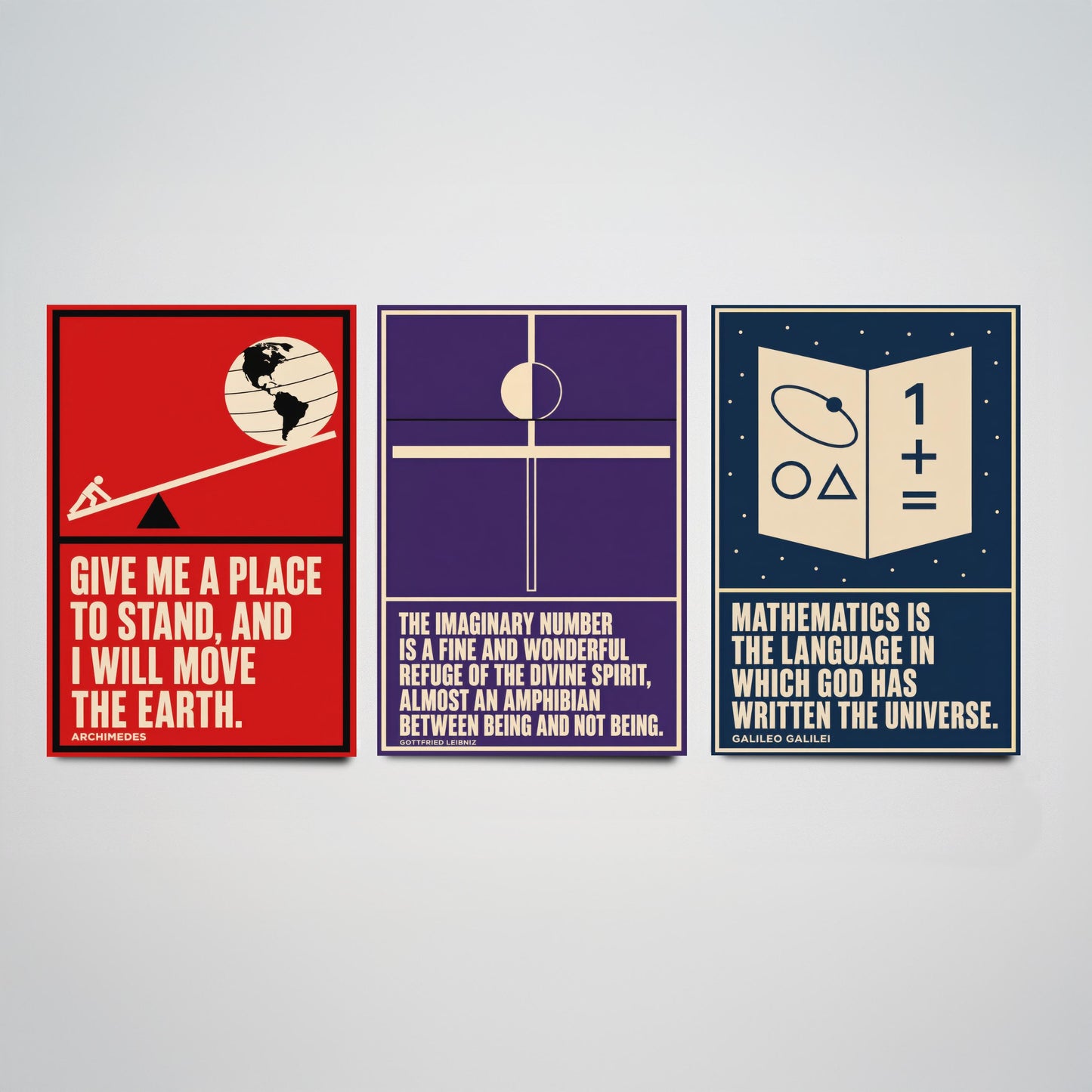 Mathematics Quotes Set of Three Art Prints - 3 Bauhaus Maths Posters - Minimalist Science Wall Art Illustration V1