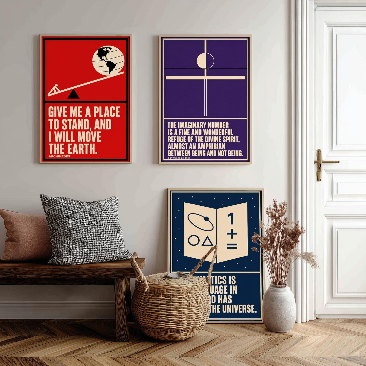 Mathematics Quotes Set of Three Art Prints - 3 Bauhaus Maths Posters - Minimalist Science Wall Art Illustration V1