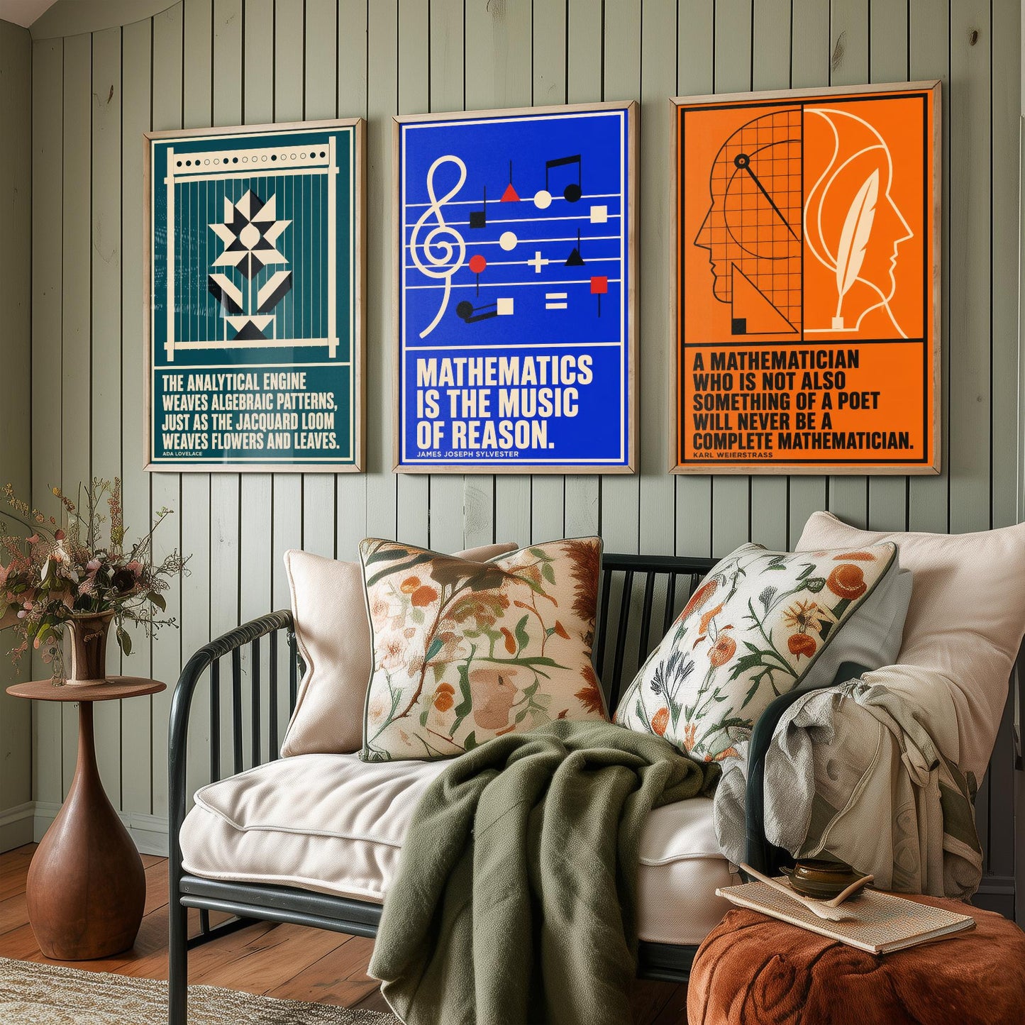 Mathematics Quotes Set of Three Art Prints - 3 Retro Bauhaus Maths Posters - Minimalist Science Wall Art Illustration V2