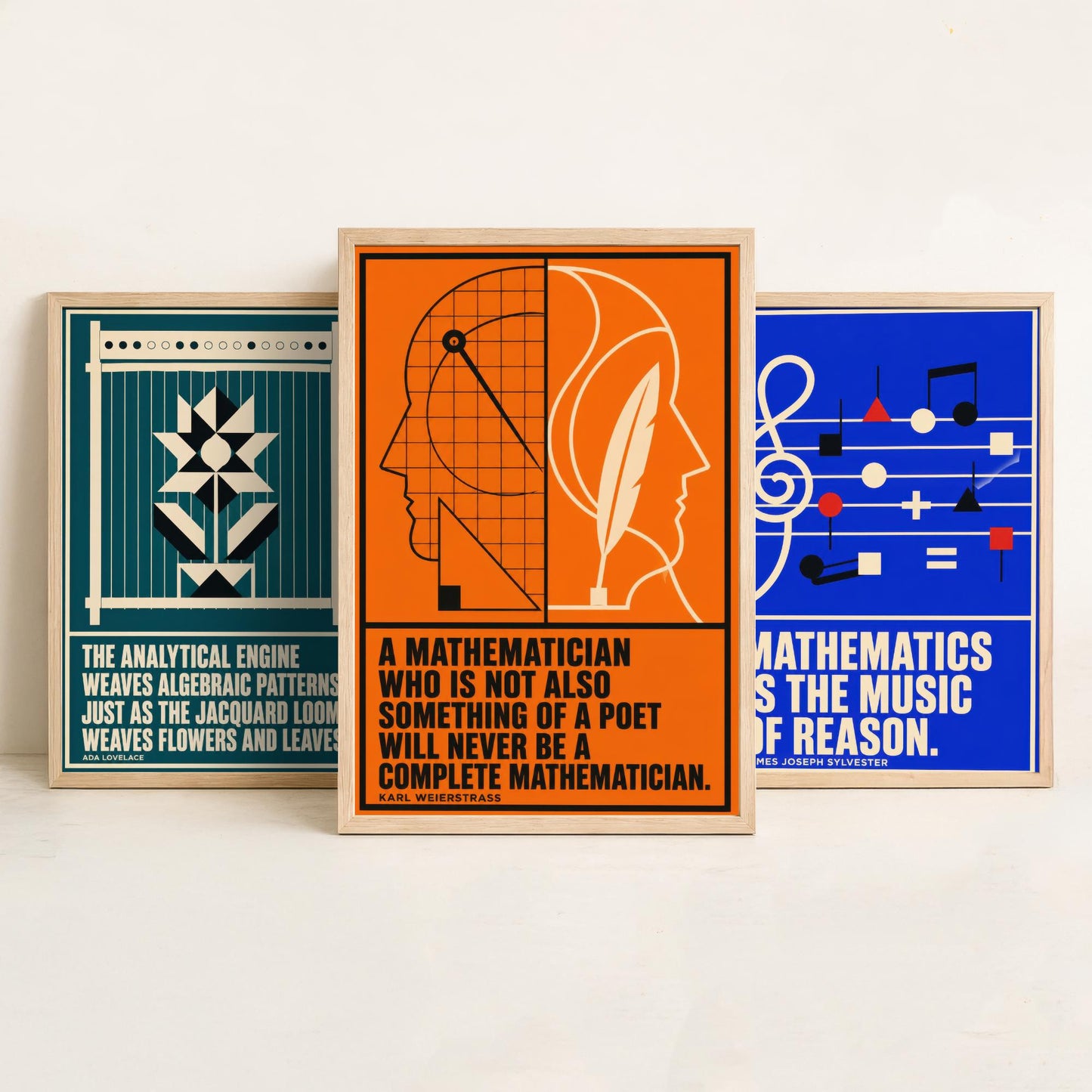 Mathematics Quotes Set of Three Art Prints - 3 Retro Bauhaus Maths Posters - Minimalist Science Wall Art Illustration V2
