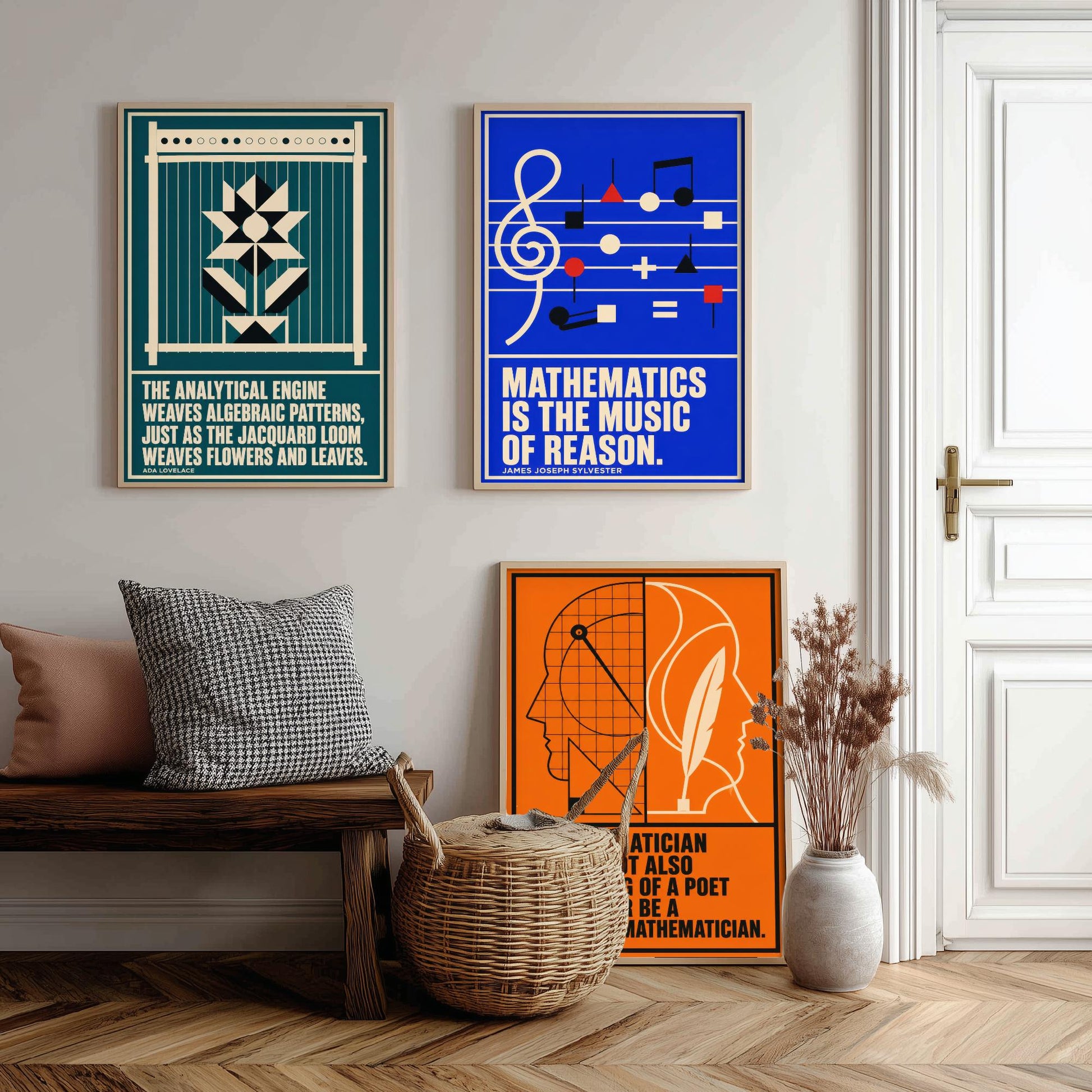 Mathematics Quotes Set of Three Art Prints - 3 Retro Bauhaus Maths Posters - Minimalist Science Wall Art Illustration V2