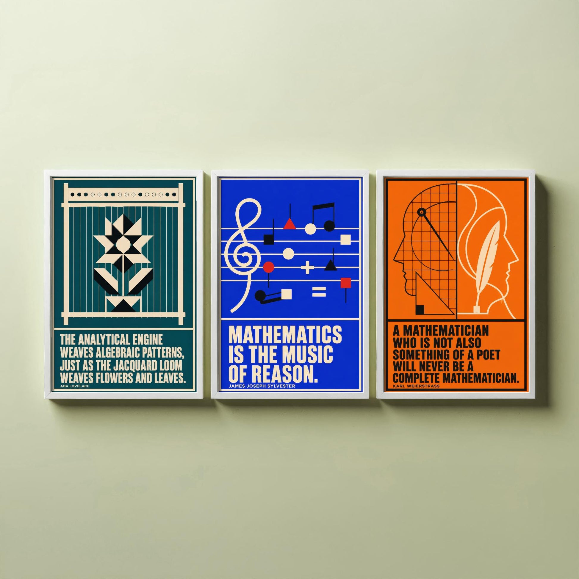 Mathematics Quotes Set of Three Art Prints - 3 Retro Bauhaus Maths Posters - Minimalist Science Wall Art Illustration V2