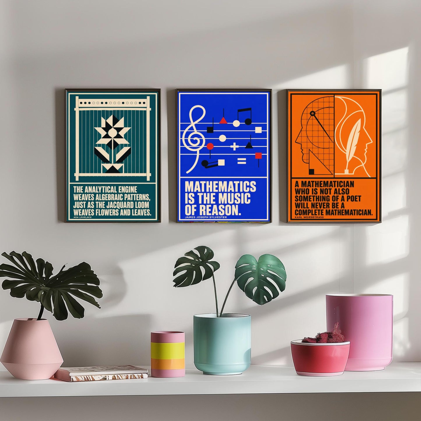 Mathematics Quotes Set of Three Art Prints - 3 Retro Bauhaus Maths Posters - Minimalist Science Wall Art Illustration V2