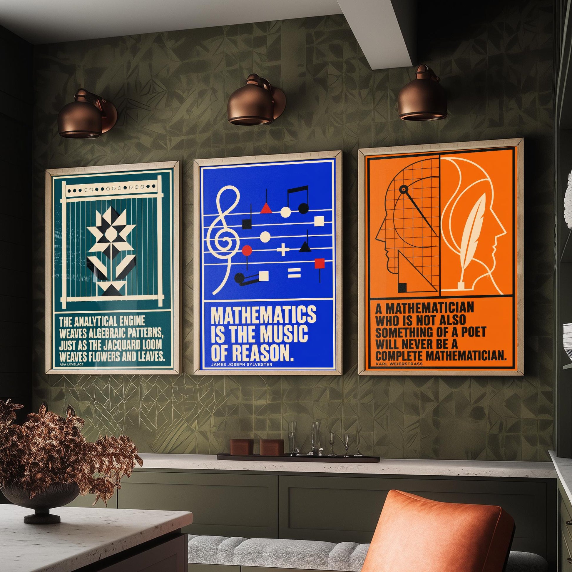 Mathematics Quotes Set of Three Art Prints - 3 Retro Bauhaus Maths Posters - Minimalist Science Wall Art Illustration V2