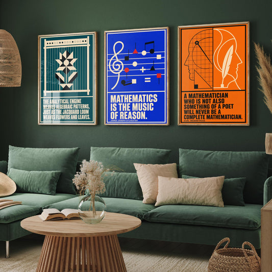 Mathematics Quotes Set of Three Art Prints - 3 Retro Bauhaus Maths Posters - Minimalist Science Wall Art Illustration V2