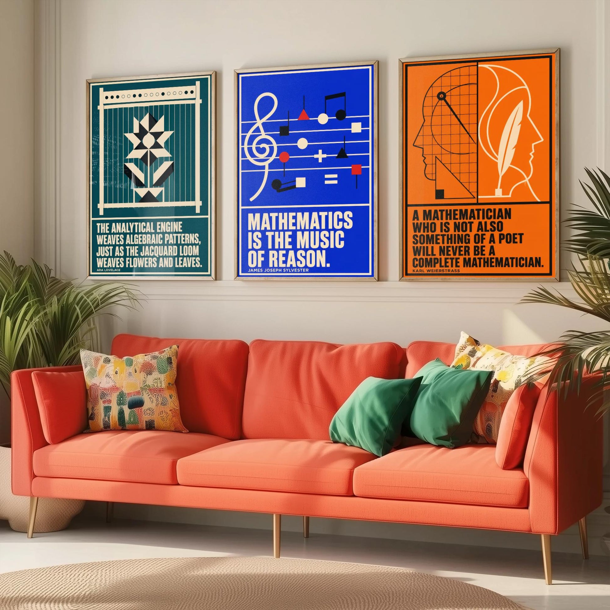 Mathematics Quotes Set of Three Art Prints - 3 Retro Bauhaus Maths Posters - Minimalist Science Wall Art Illustration V2