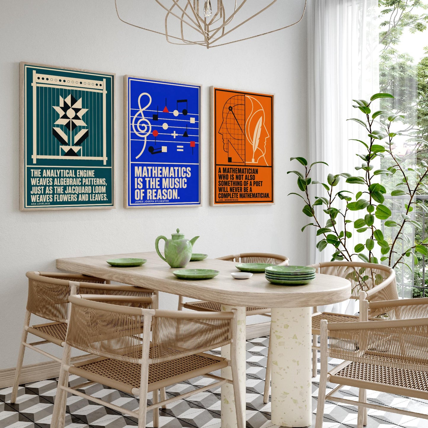 Mathematics Quotes Set of Three Art Prints - 3 Retro Bauhaus Maths Posters - Minimalist Science Wall Art Illustration V2