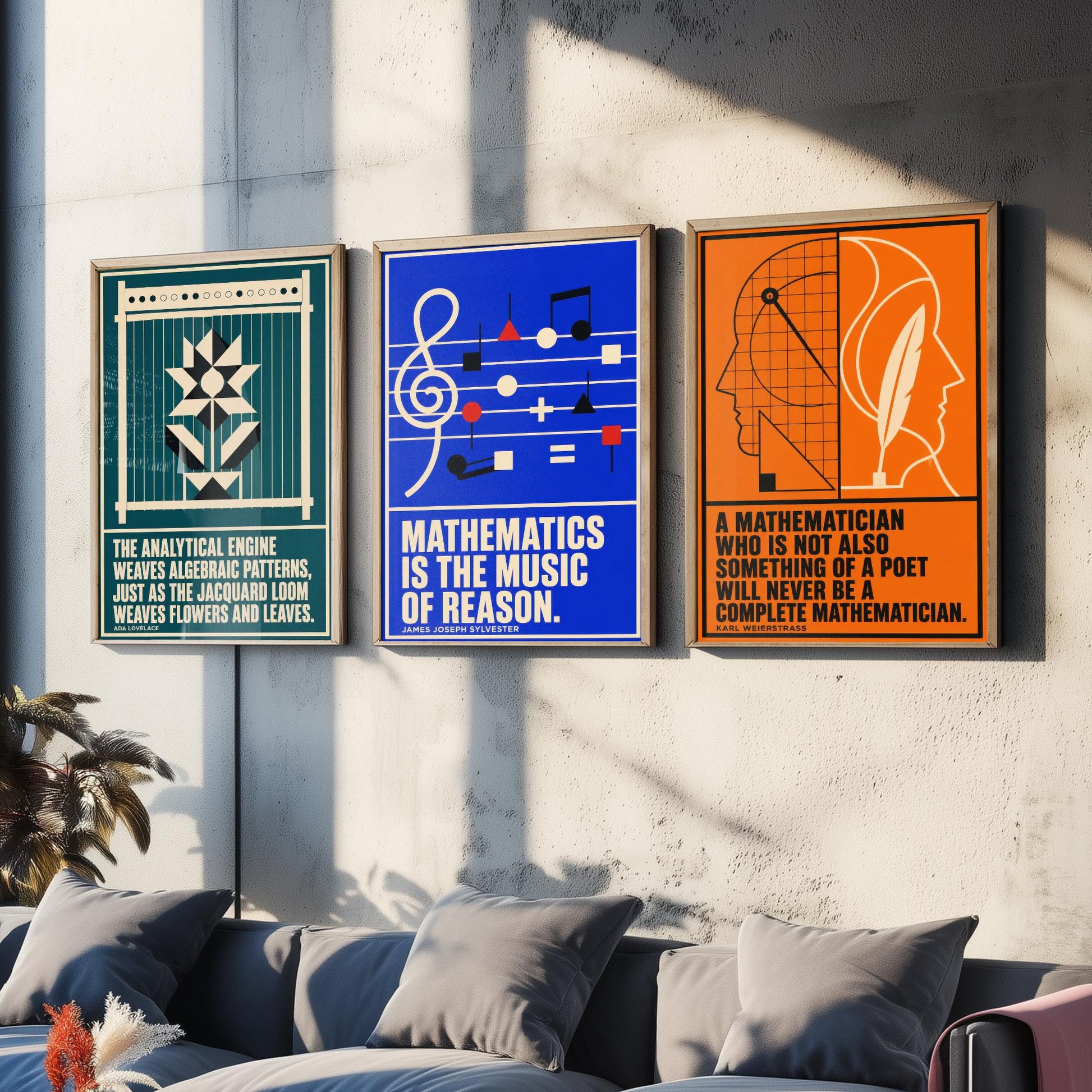 Mathematics Quotes Set of Three Art Prints - 3 Retro Bauhaus Maths Posters - Minimalist Science Wall Art Illustration V2
