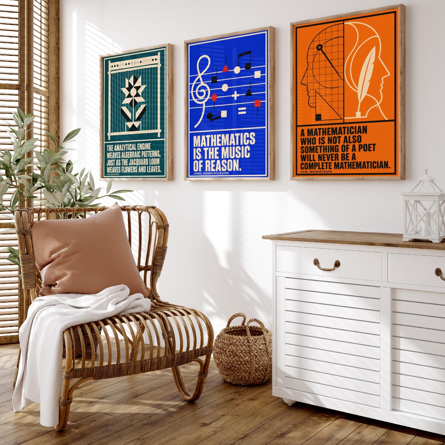 Mathematics Quotes Set of Three Art Prints - 3 Retro Bauhaus Maths Posters - Minimalist Science Wall Art Illustration V2