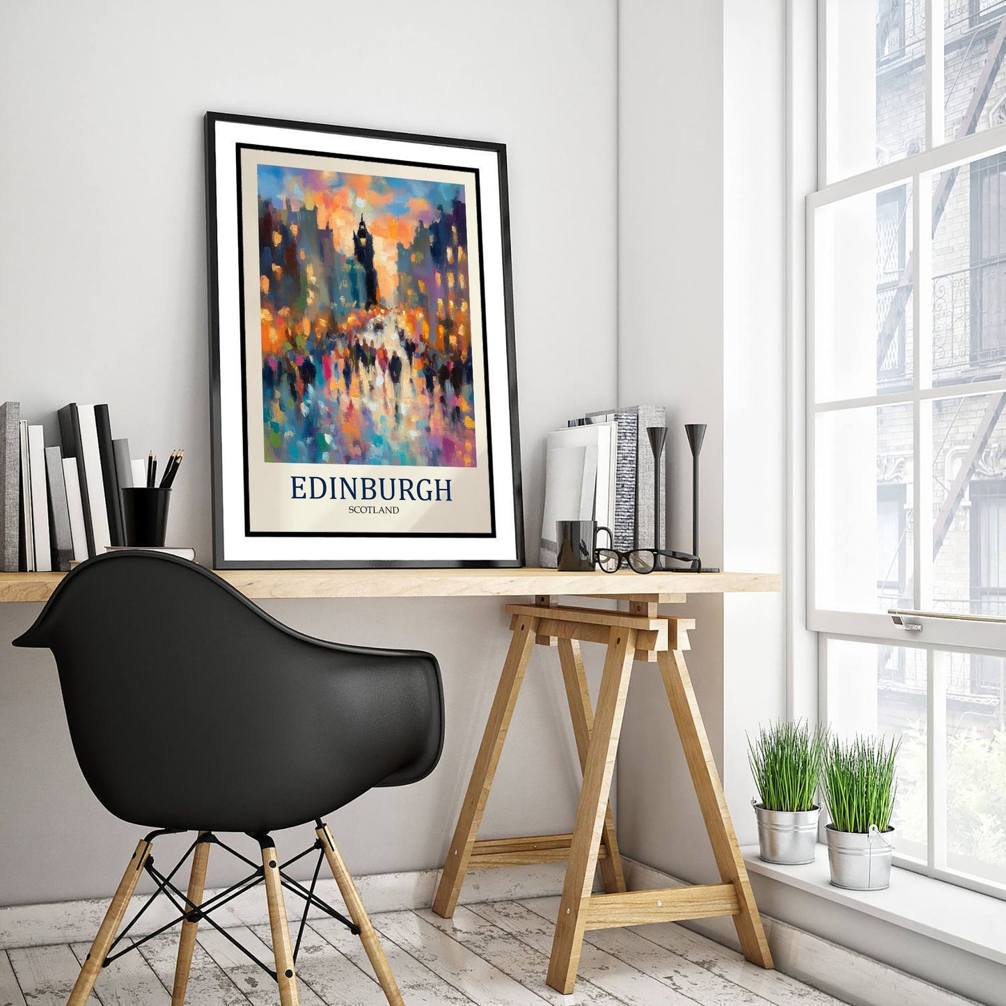 Edinburgh Scotland Travel Poster - Impressionist City Art Print - Colourful Street Painting - Capital City 1/3