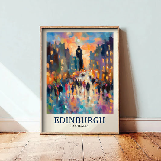 Edinburgh Scotland Travel Poster - Impressionist City Art Print - Colourful Street Painting - Capital City 1/3