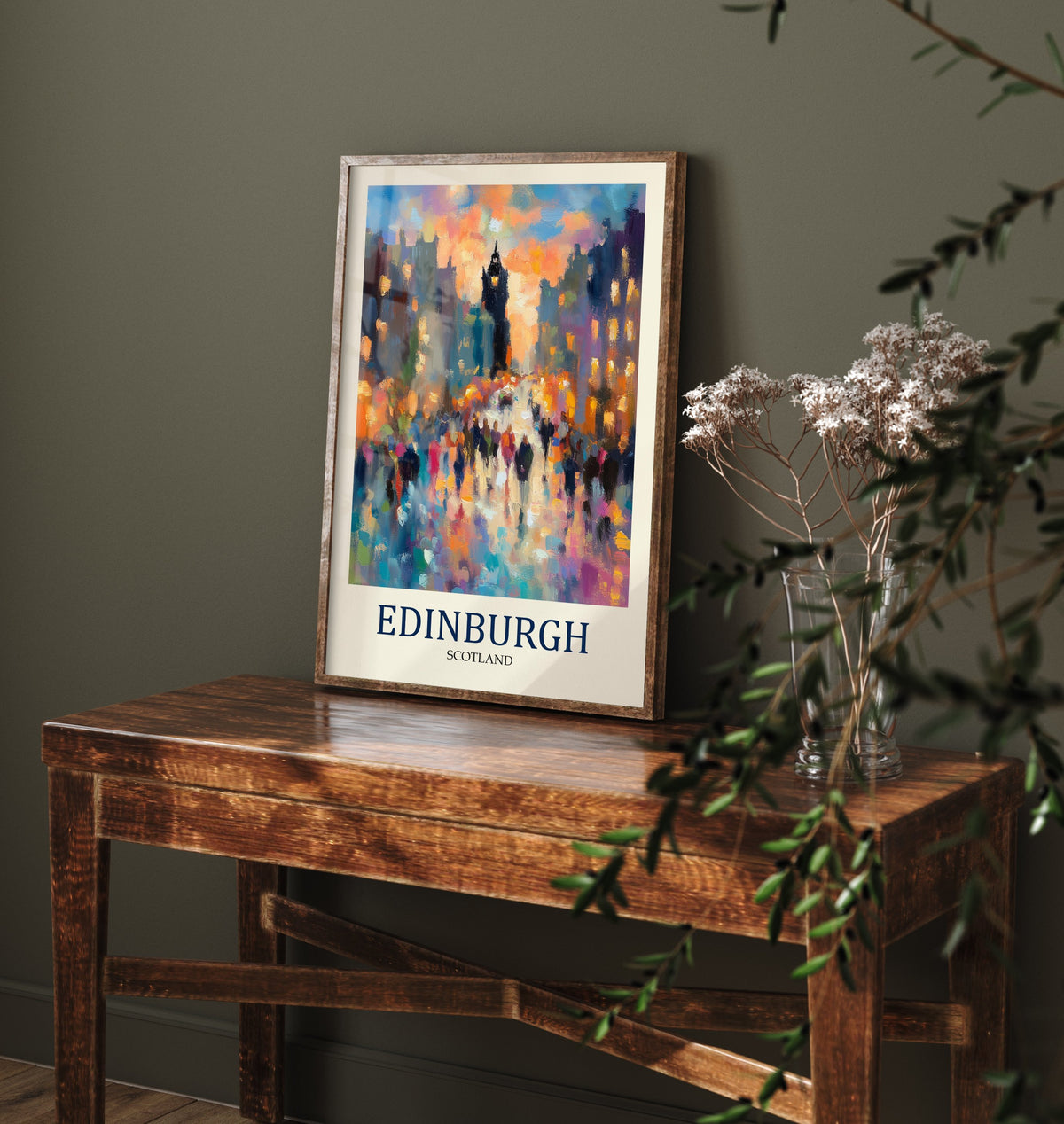 Edinburgh Scotland Travel Poster - Impressionist City Art Print - Colourful Street Painting - Capital City 1/3