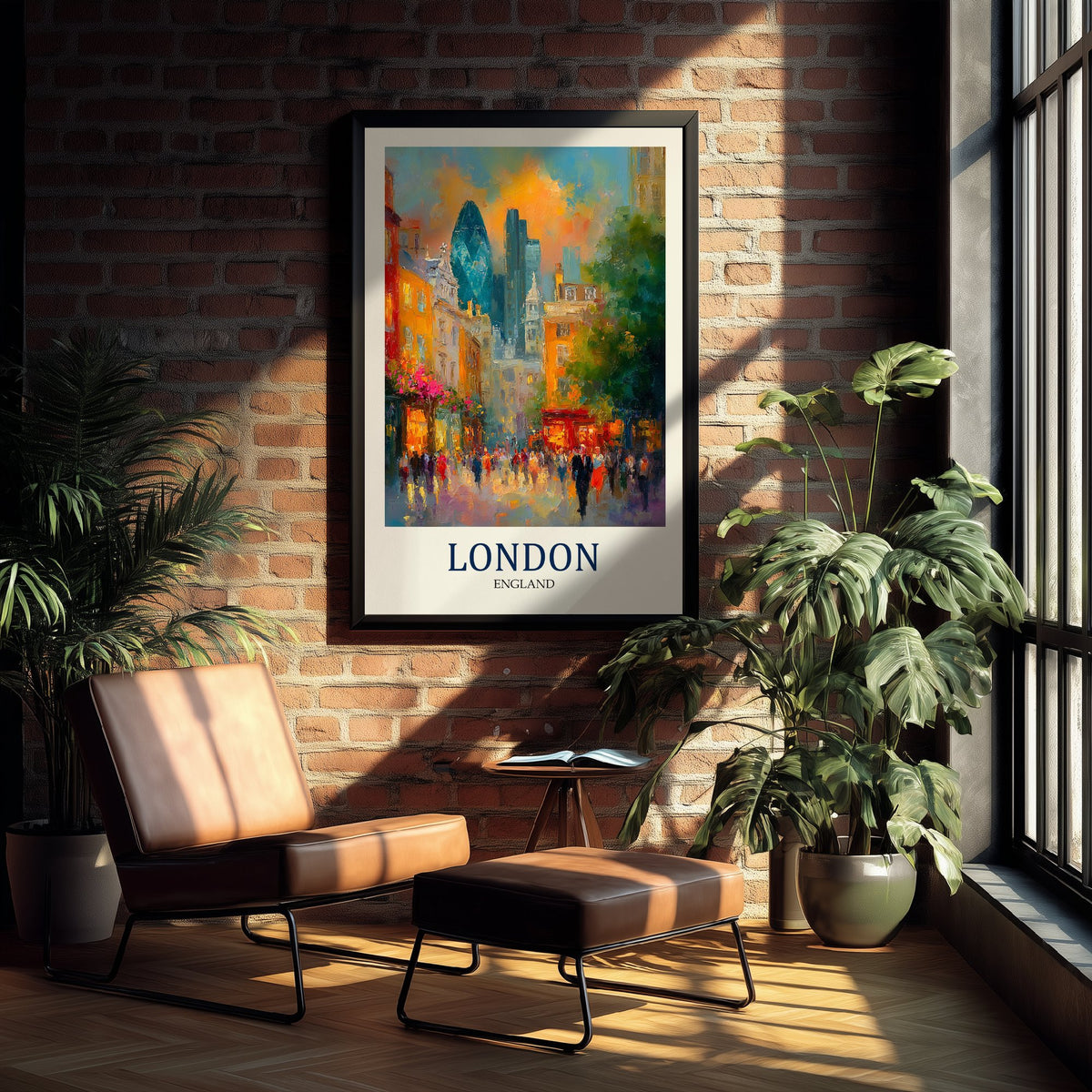 London England Travel Poster - Impressionist City Art Print - Colourful Street Painting - Capital City 2/3