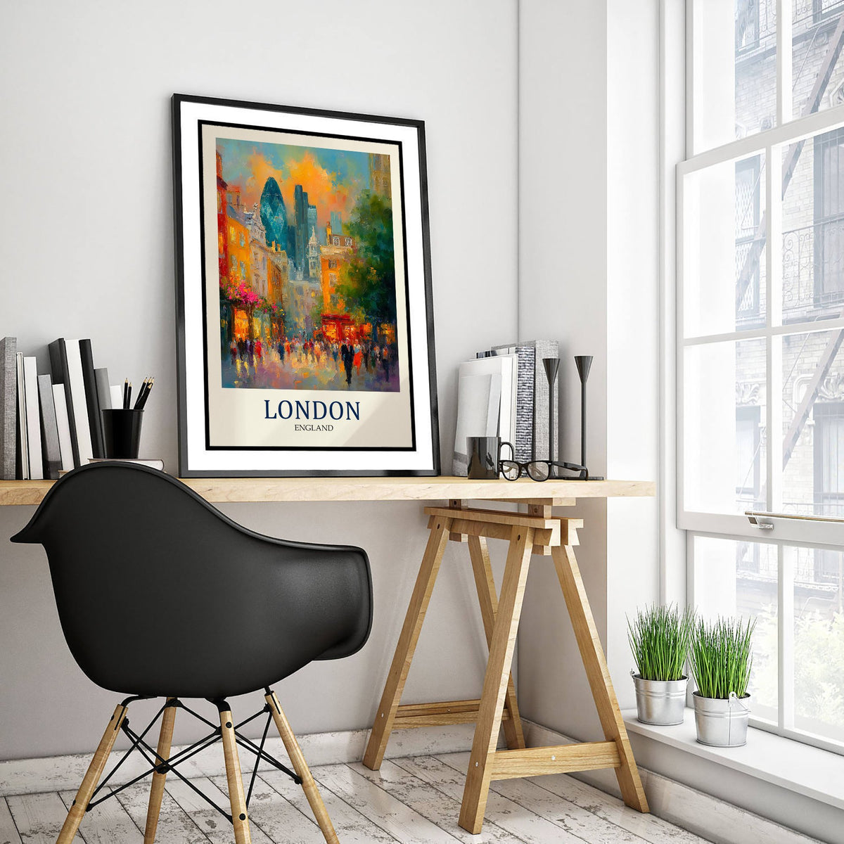 London England Travel Poster - Impressionist City Art Print - Colourful Street Painting - Capital City 2/3