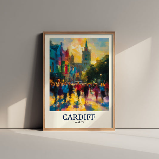Cardiff Wales Travel Poster - Impressionist City Art Print - Colourful Street Painting - Capital City 3/3