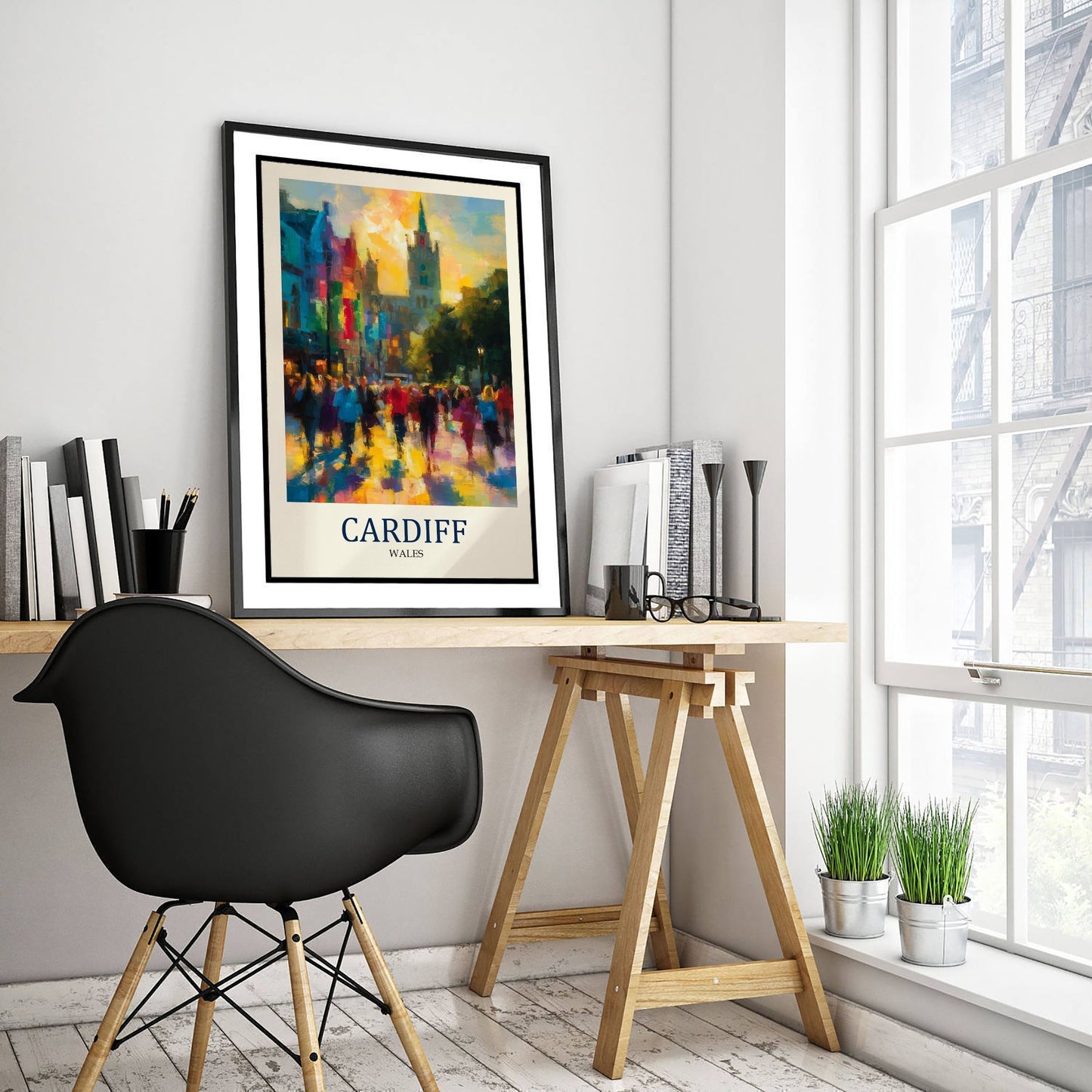 Cardiff Wales Travel Poster - Impressionist City Art Print - Colourful Street Painting - Capital City 3/3