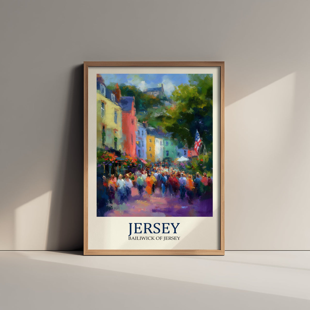Jersey Channel Islands Travel Poster - Impressionist Town Art Print - Colourful Street Painting - Harbour Town 1/3