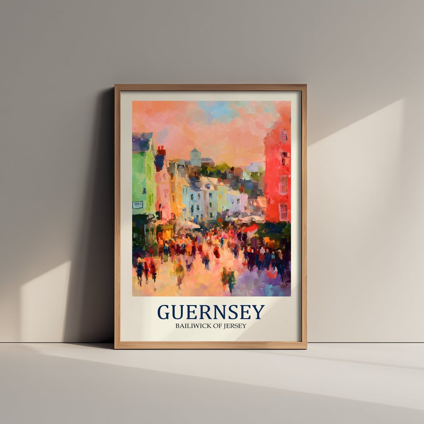 Guernsey Channel Islands Travel Poster - Impressionist Town Art Print - Colourful Street Painting - Harbour Town 2/3