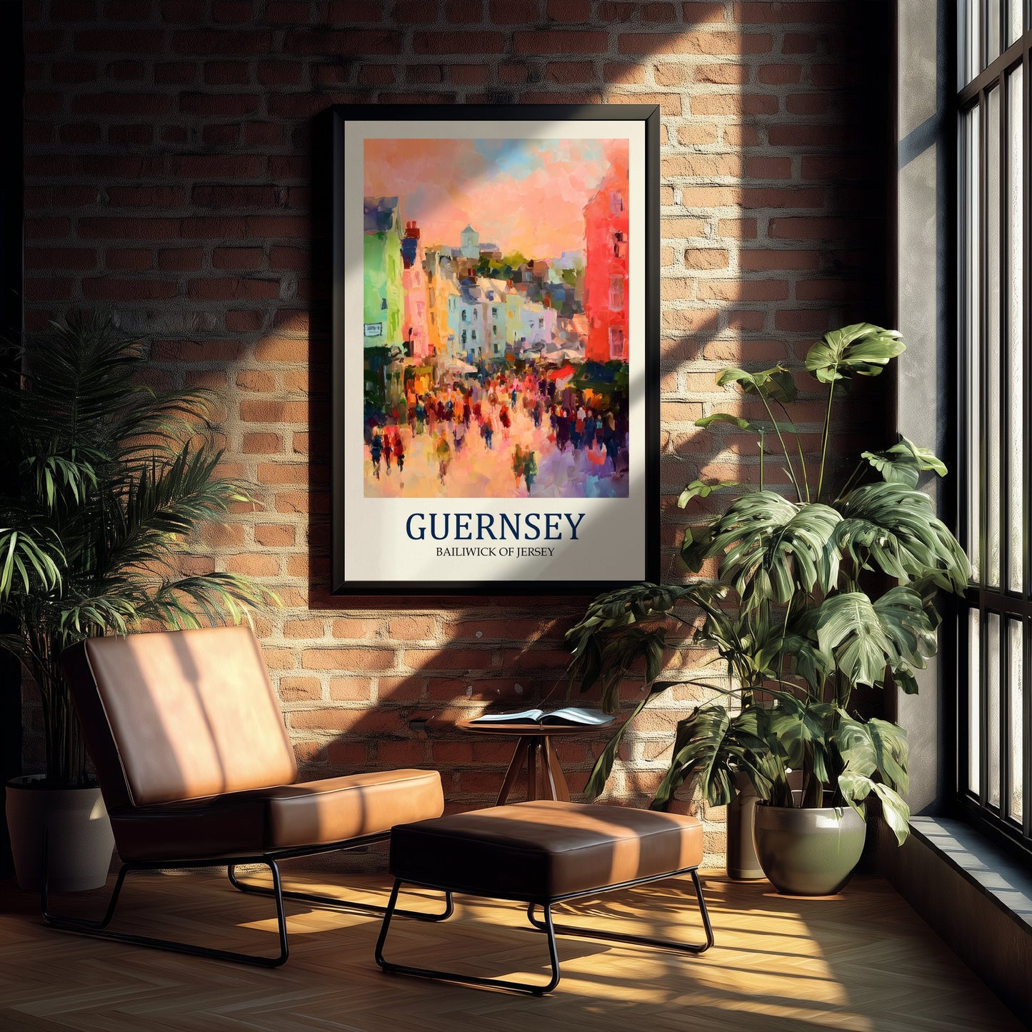 Guernsey Channel Islands Travel Poster - Impressionist Town Art Print - Colourful Street Painting - Harbour Town 2/3
