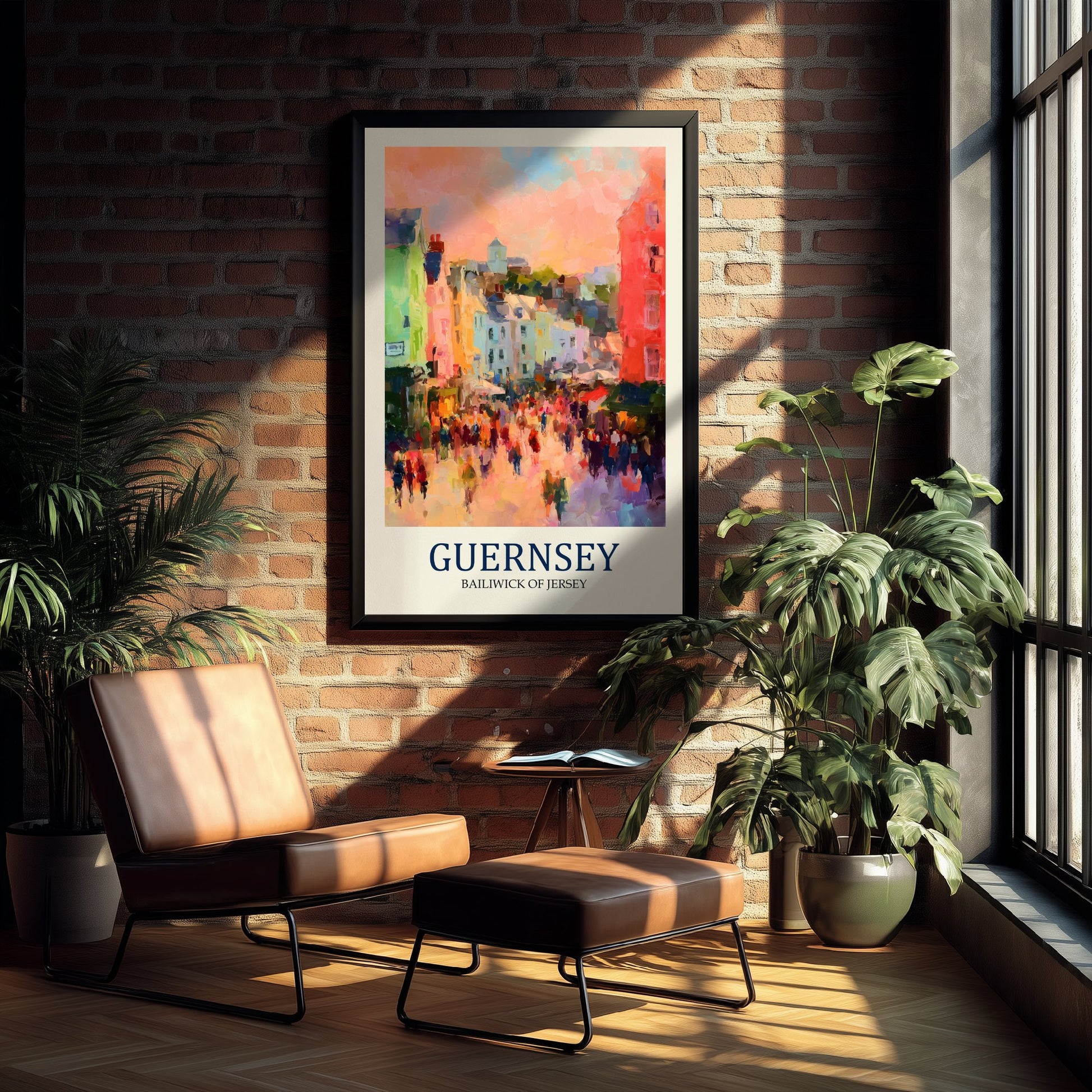 Guernsey Channel Islands Travel Poster - Impressionist Town Art Print - Colourful Street Painting - Harbour Town 2/3