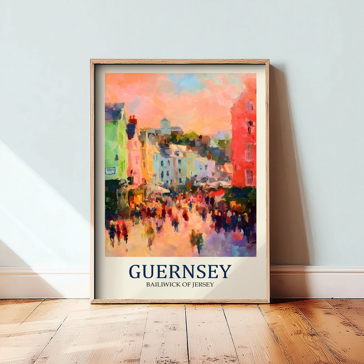 Guernsey Channel Islands Travel Poster - Impressionist Town Art Print - Colourful Street Painting - Harbour Town 2/3