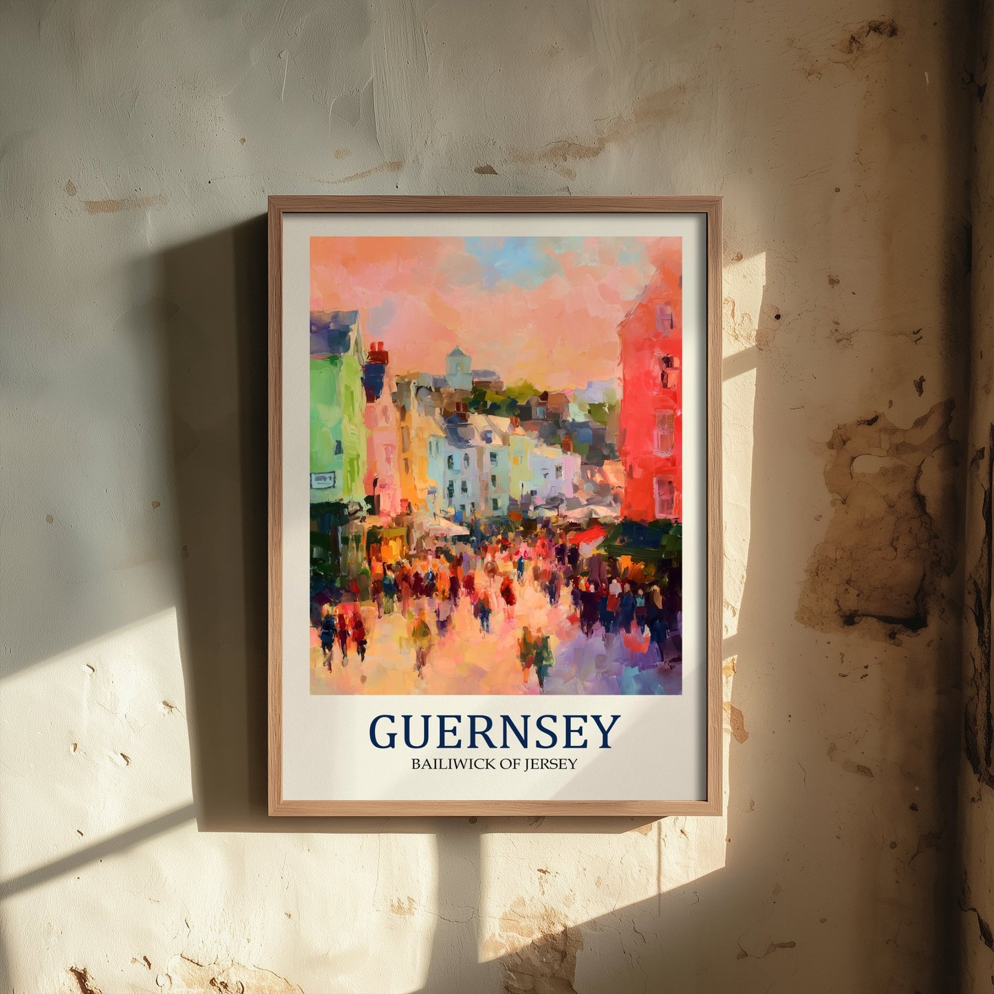 Guernsey Channel Islands Travel Poster - Impressionist Town Art Print - Colourful Street Painting - Harbour Town 2/3