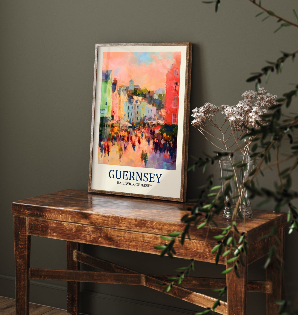 Guernsey Channel Islands Travel Poster - Impressionist Town Art Print - Colourful Street Painting - Harbour Town 2/3