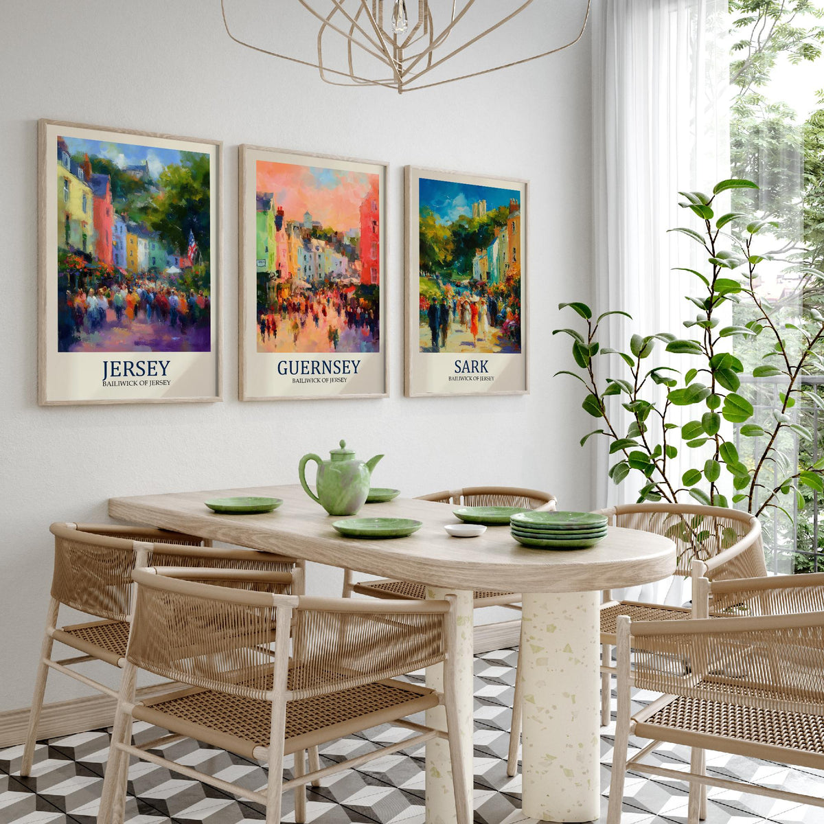 Channel Islands Set of Three Art Prints - Jersey Guernsey Sark - 3 Impressionist Posters - Fauvist Coastal Cityscape Painting Gift