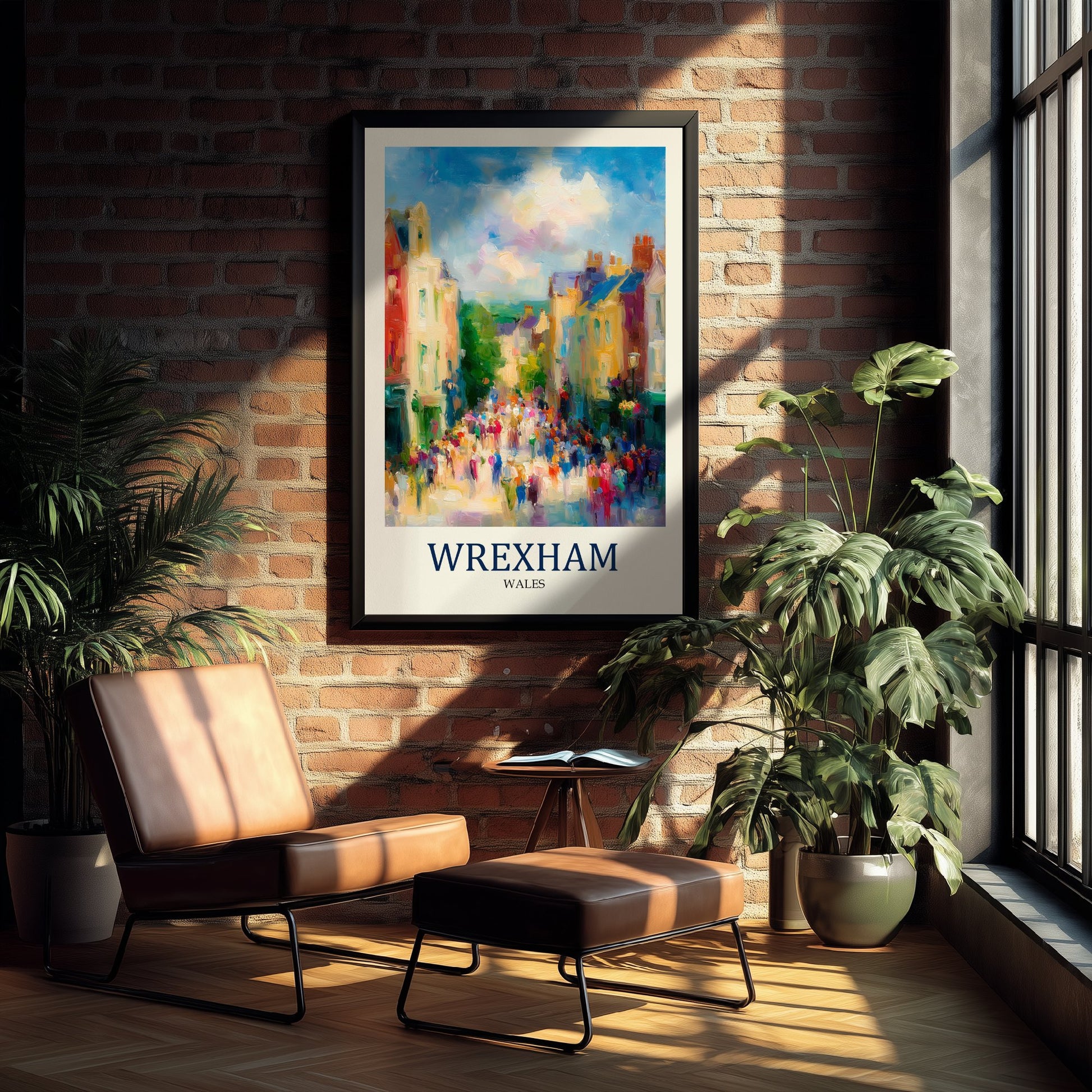 Wrexham Wales Travel Poster - Impressionist City Art Print - Colourful Street Painting - Welsh Town 1/3