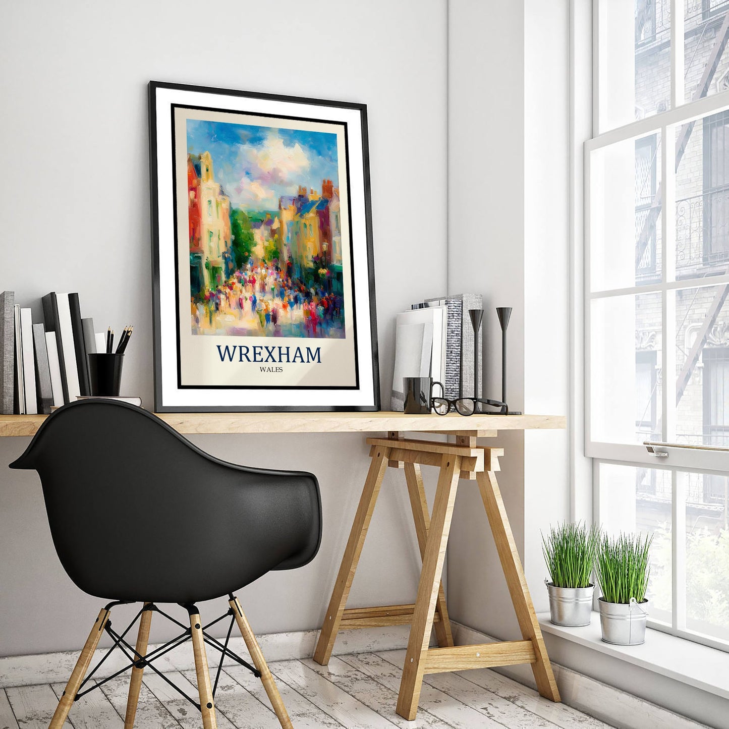 Wrexham Wales Travel Poster - Impressionist City Art Print - Colourful Street Painting - Welsh Town 1/3