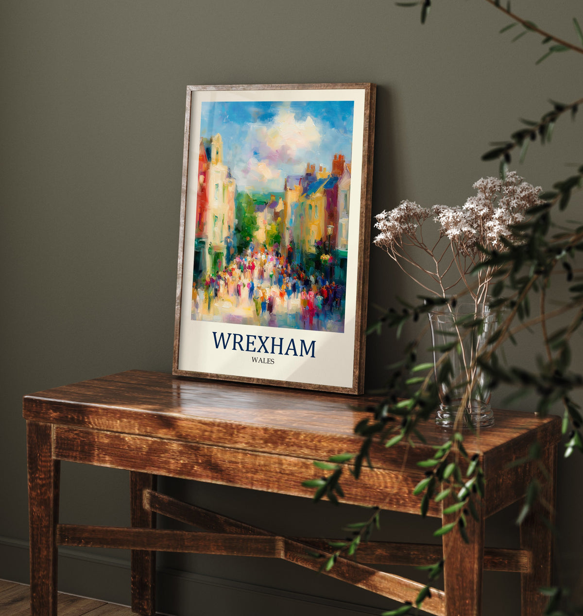 Wrexham Wales Travel Poster - Impressionist City Art Print - Colourful Street Painting - Welsh Town 1/3